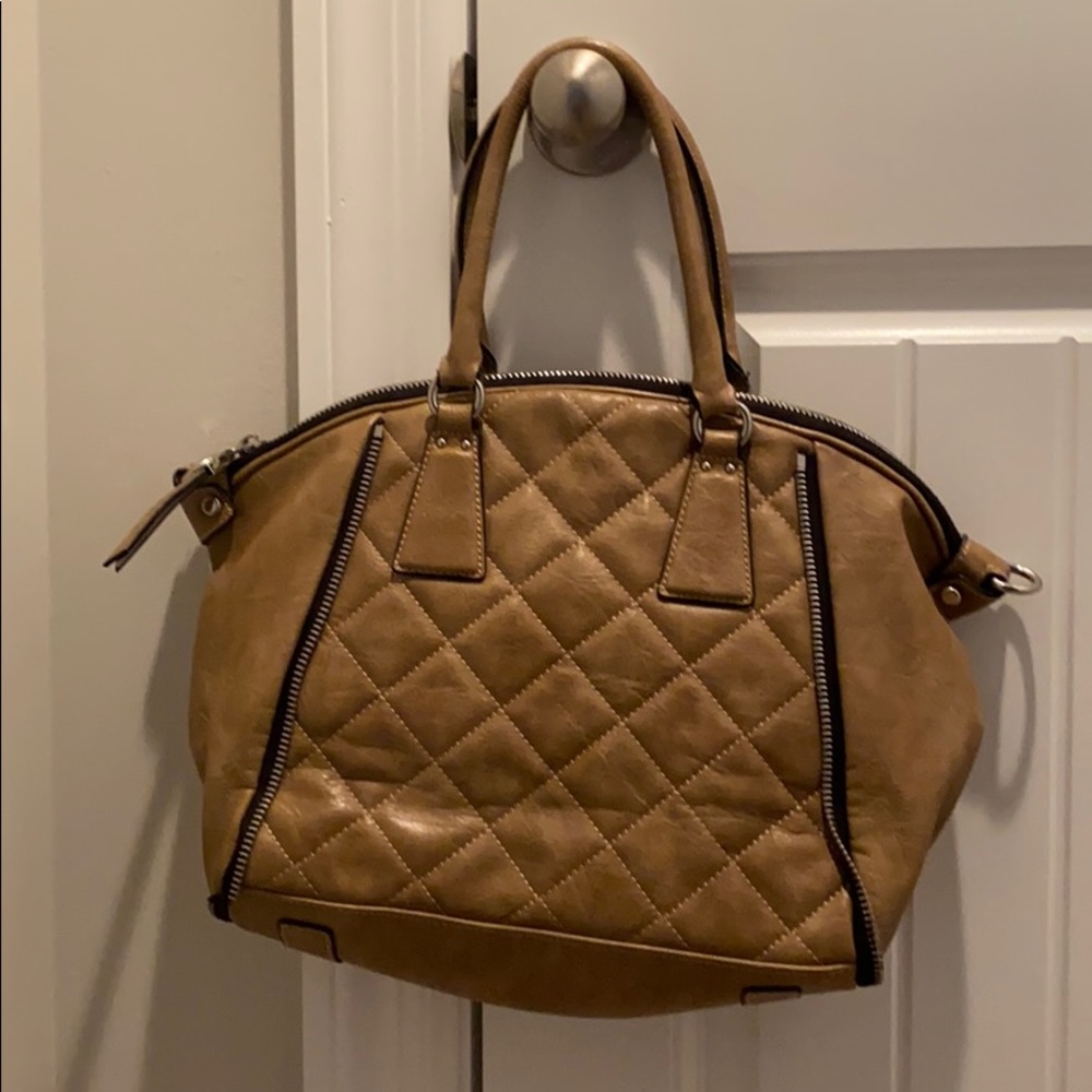 Boutique Brown Bag with Zipper Accents